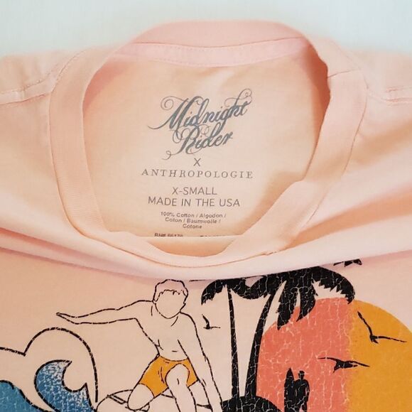NWOT Anthropologie X Midnight Rider Huntington Beach Pink Retro Graphic Tee XS - Picture 6 of 9